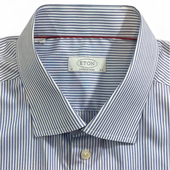 Eton Contemporary Fit Dress Shirt 47 18.5 = 3XL Blue/White Pinstripe Office - Picture 2 of 8